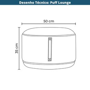 6  Puff Rendondo Lounge Rivatti 35 cm -Altura- Estofado Tecido Cinza Detalhe PU Marrom Repelente a Agua Desenho Tecnico